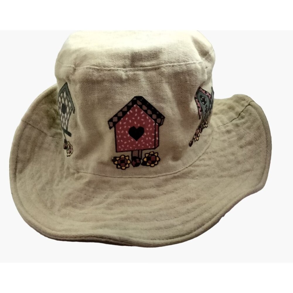 Bucket Hat Cap Birdhouse Garden Khaki Linen Floppy Brim Womens - Picture 2 of 10